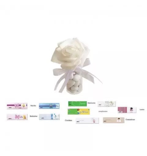 PROVETTE BOMBONIERA - CON ROSE BIANCHE ADESIVE