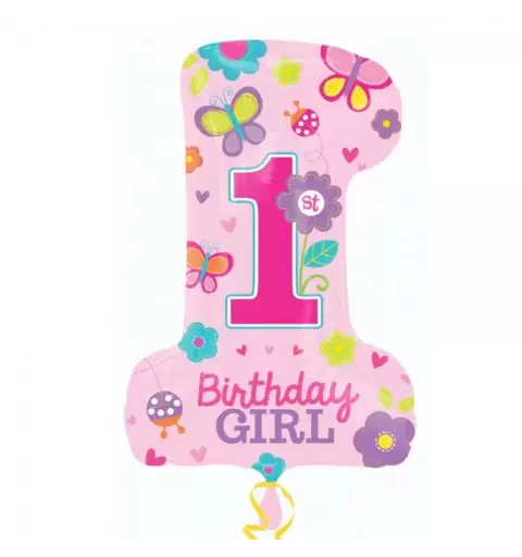 PALLONCINO FOIL - NUMERO UNO ROSA BIRTHDAY GIRL