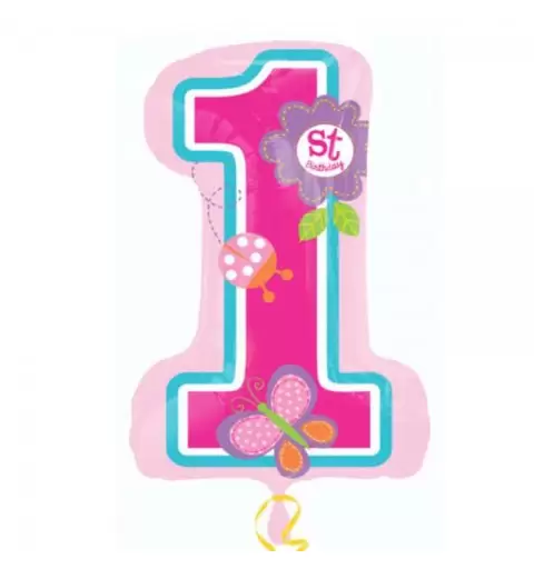 PALLONCINO FOIL - NUMERO UNO ROSA BIRTHDAY GIRL