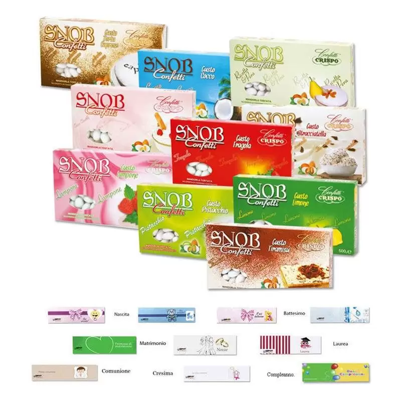 4 CONFEZIONI CONFETTI SNOB - CON BIGLIETTINI BOMBONIERA