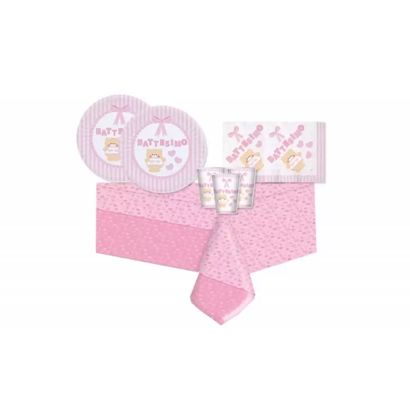 battesimo culla rosa kit tavola