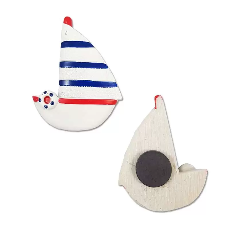 MAGNETE BARCA A VELA IN RESINA - BIANCA E CELESTE 12 PZ