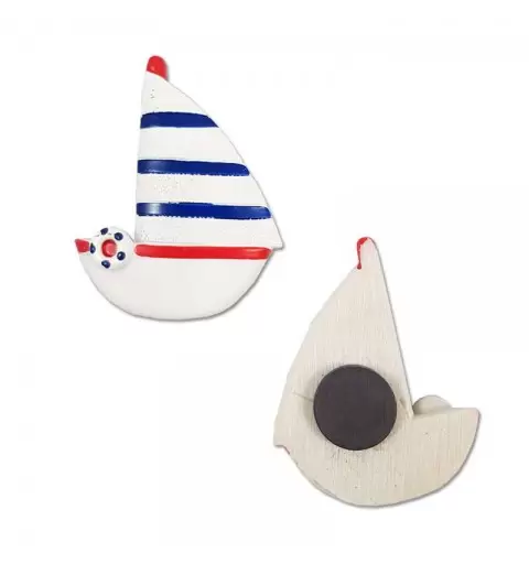 MAGNETE BARCA A VELA IN RESINA - BIANCA E CELESTE 12 PZ