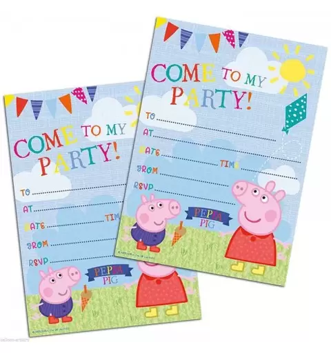 INVITI DI COMPLEANNO PEPPA PIG – CON BUSTINE 20 PZ