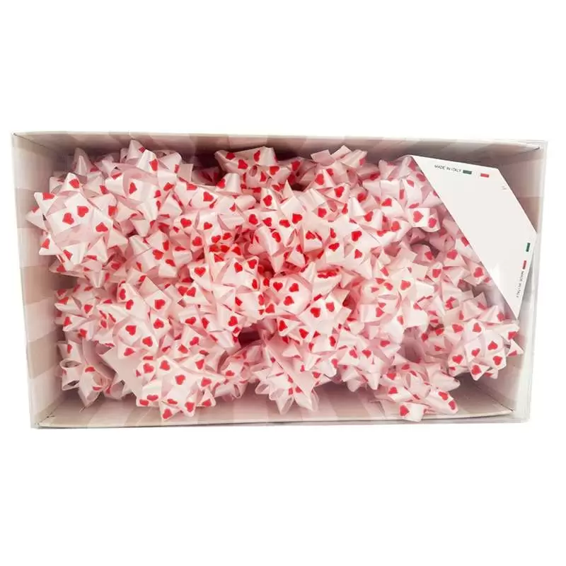 COCCARDA CLASSICA BIANCA CON CUORI ROSSI - 30 PZ