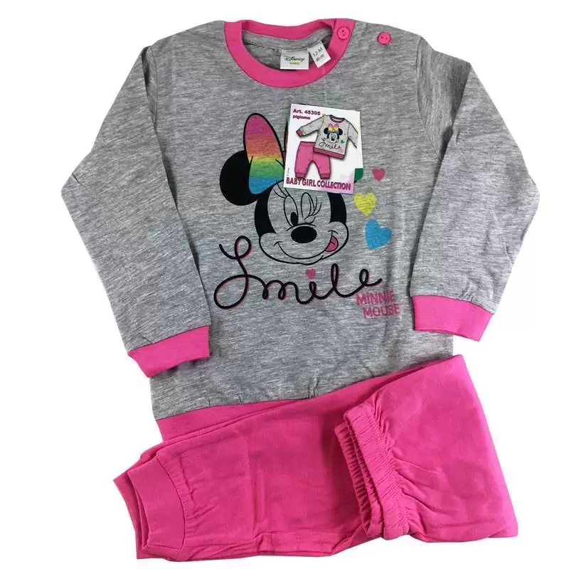 PIGIAMINO MINNIE GRIGIO MELANGE E FUCSIA – NEONATA