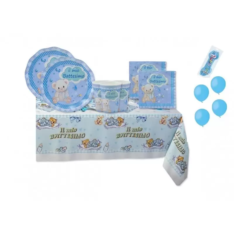 KIT N.6 BATTESIMO TEDDY CELESTE - ARTICOLI PER LA FESTA