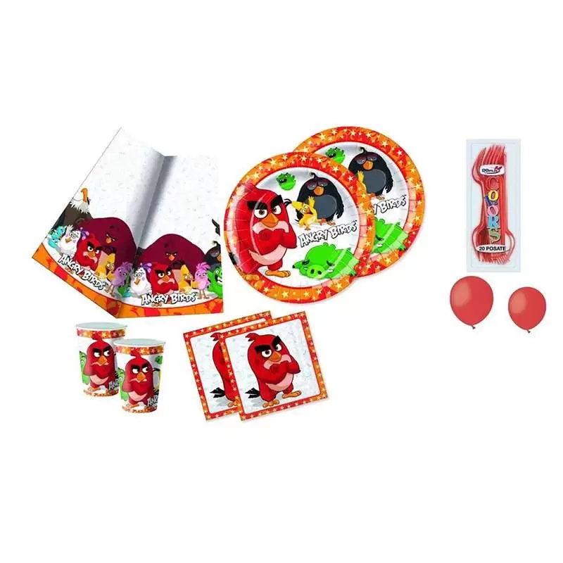 KIT N.6 ANGRY BIRDS NEW - COORDINATO CON FORCHETTE E PALLONCINI