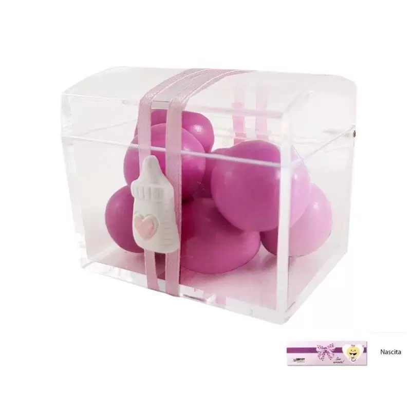 BAULETTI IN PLEXIGLASS CON GESSETTI BIBERON - BOMBONIERE ORIGINALI NASCITA
