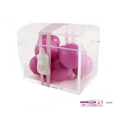 BAULETTI IN PLEXIGLASS CON GESSETTI BIBERON - BOMBONIERE ORIGINALI NASCITA