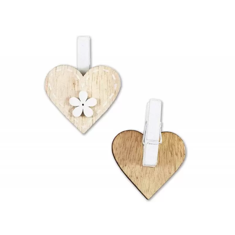 MOLLETTE DI LEGNO A FORMA DI CUORE - 48 PZ