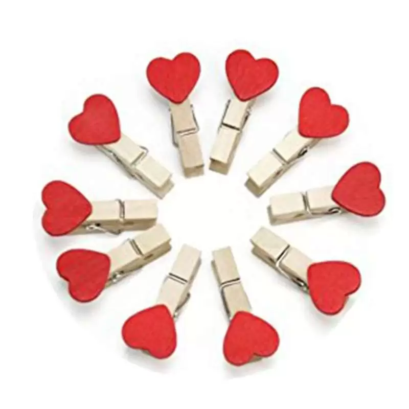 MOLLETTINE DI LEGNO CON CUORE ROSSO - 36 PZ