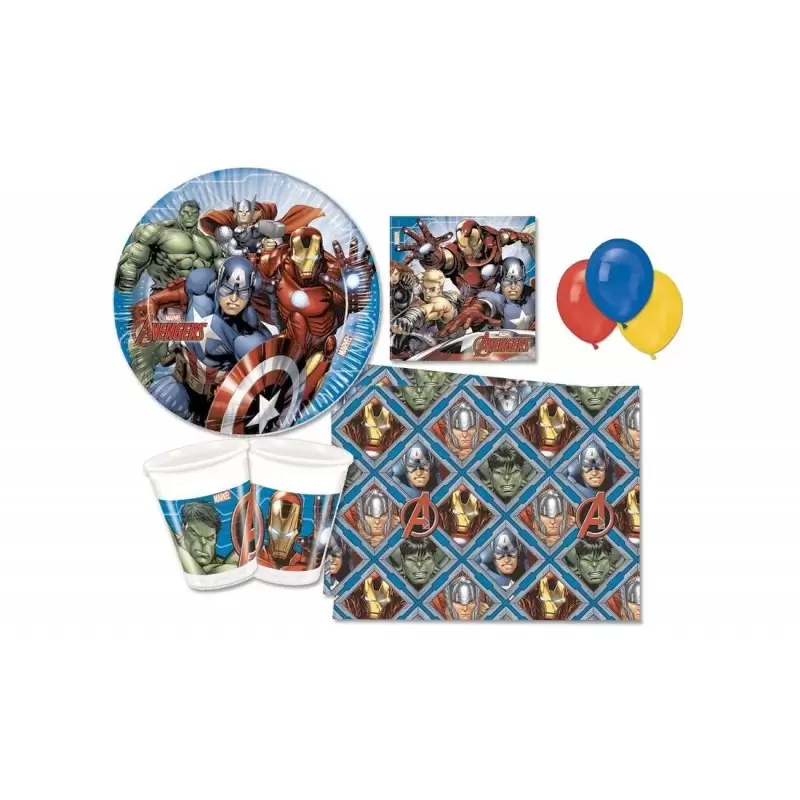 KIT N4 309 PZ COORDINATO TAVOLA AVENGERS ASSEMBLE  + 100 PALLONCINI 