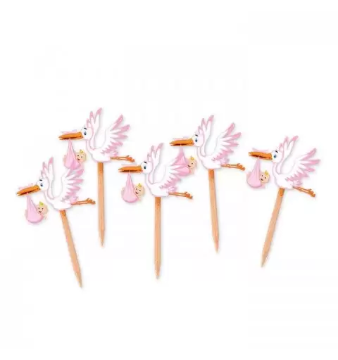 STUZZICADENTI CICOGNA ROSA O CELESTE - 75 PZ