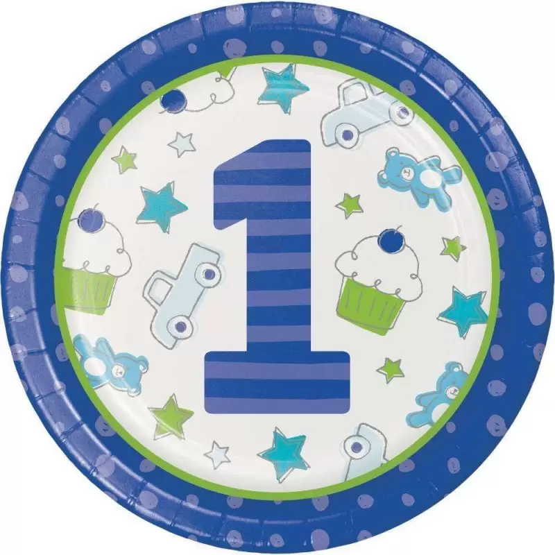 PIATTI PRIMO COMPLEANNO DOODLE CELESTE - 8 PZ