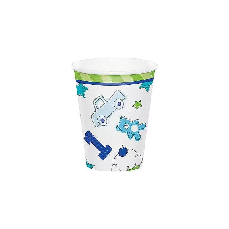 BICCHIERI PRIMO COMPLEANNO DOODLE CELESTE - 8 PZ