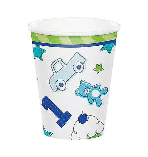 BICCHIERI PRIMO COMPLEANNO DOODLE CELESTE - 8 PZ