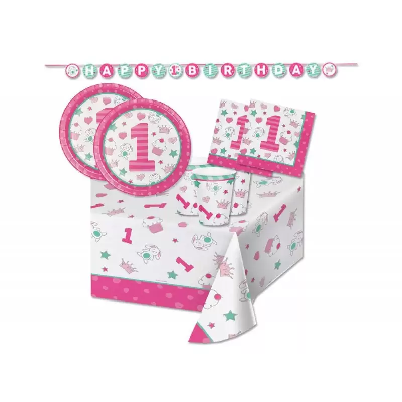 KIT N.13 DOODLE ROSA 1 ANNO – ADDOBBI PRIMO COMPLEANNO