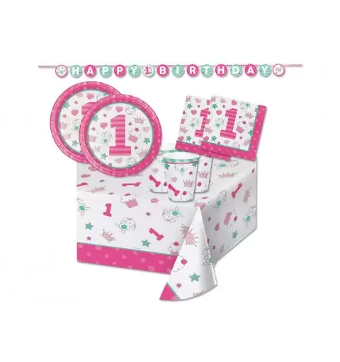 KIT N.13 DOODLE ROSA 1 ANNO – ADDOBBI PRIMO COMPLEANNO