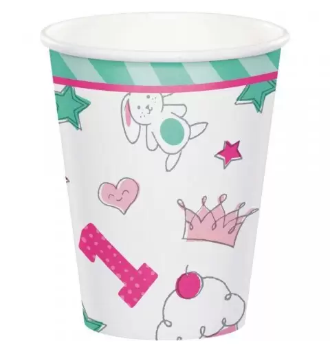 BICCHIERI DOODLE ROSA PRIMO COMPLEANNO
