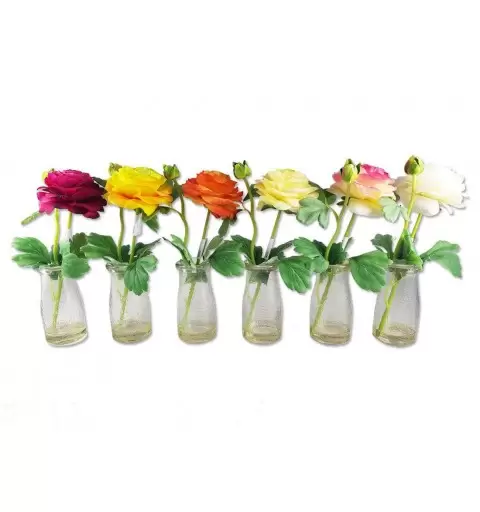 VASETTI IN VETRO CON ROSA FINTA – DECORAZIONE PER FESTE E CERIMONIE