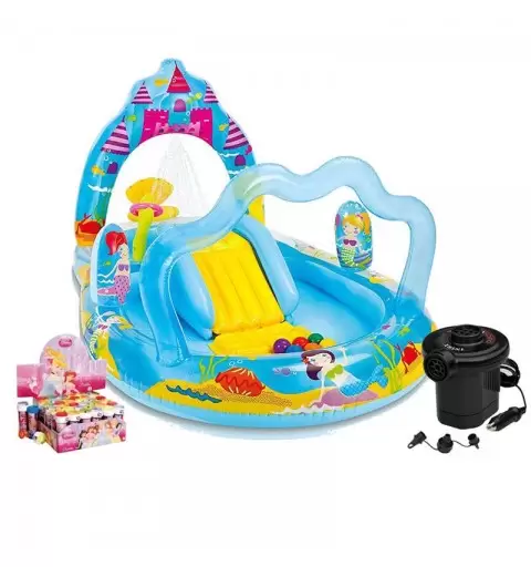 CASTELLO GONFIABILE - PISCINA POMPA ELETTRICA E BOLLE DI SAPONE PRINCIPESSE