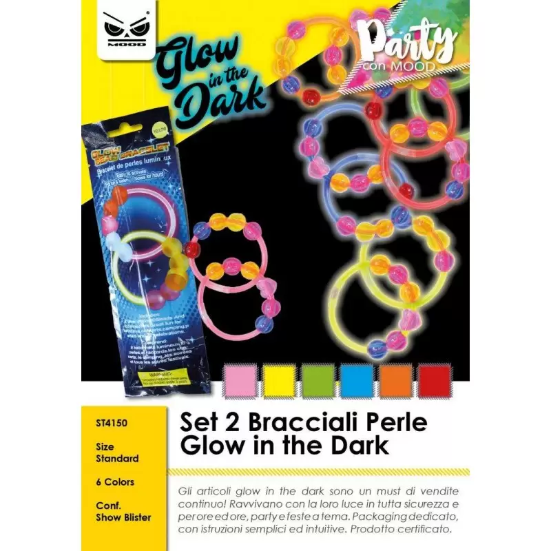 BRACCIALETTI LUMINOSI CON PERLE – GLOW IN THE DARK