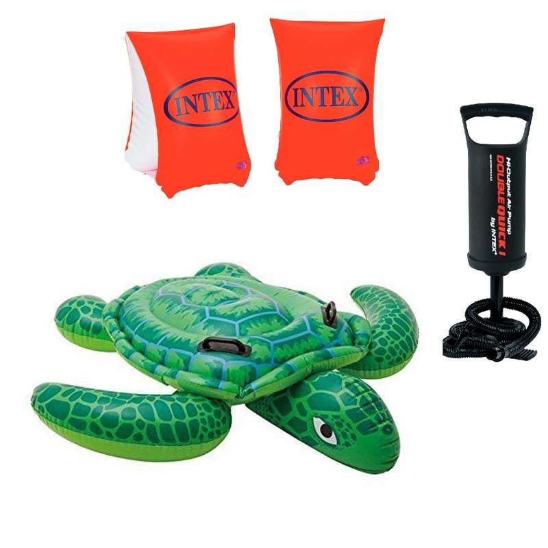 TARTARUGHA GONFIABILE BRACCIOLI E POMPA MANUALE – SET MARE