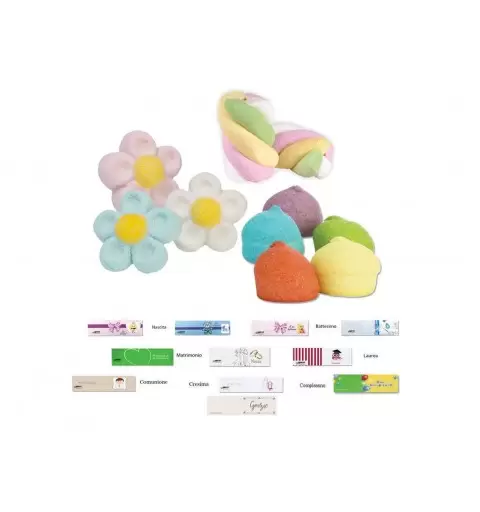 MARSHMALLOW COLORATI E BIGLIETTINI BOMBONIERA – CARAMELLATA ORIGINALE