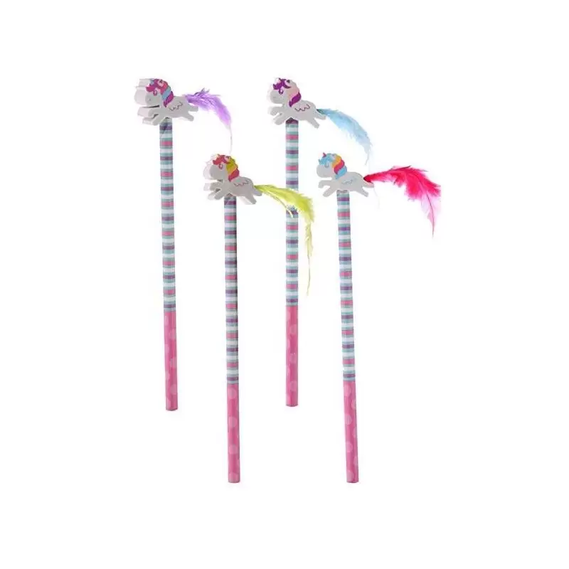 MATITA UNICORNO CON GOMMA E PIUMA COLORATA