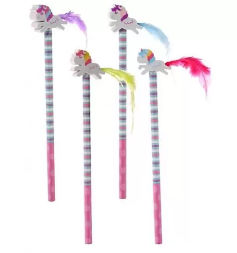 MATITA UNICORNO CON GOMMA E PIUMA COLORATA