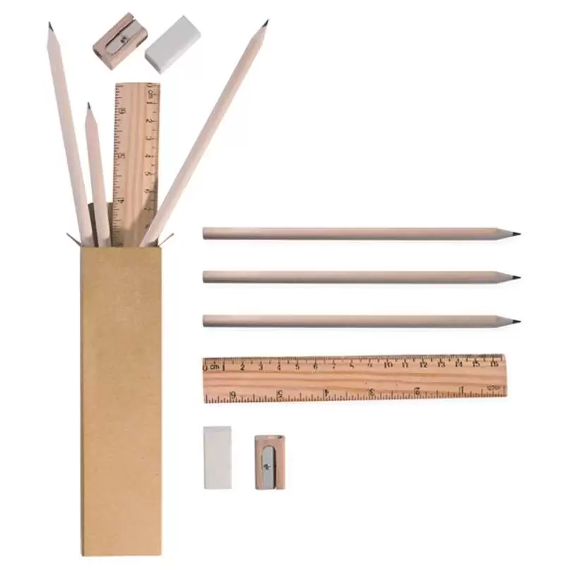 SET MATITE IN LEGNO - RIGHELLO TEMPERINO E GOMMA