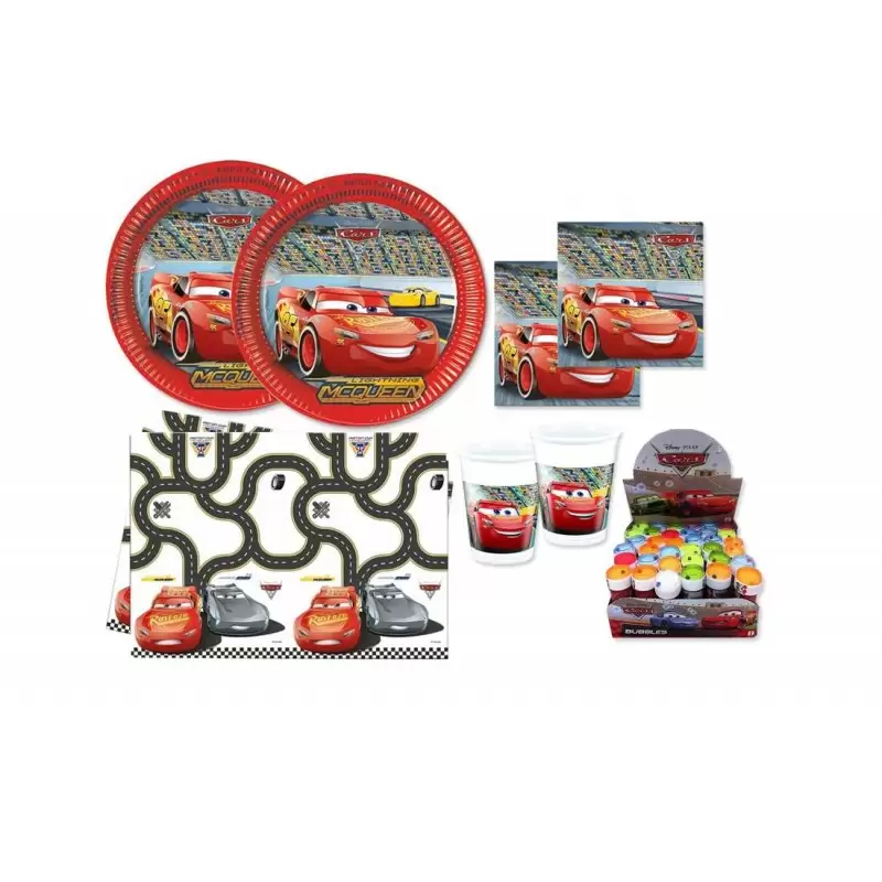 KIT N5 107 PZ COMPLEANNO BAMBINO CARS CON BOLLE DI SAPONE