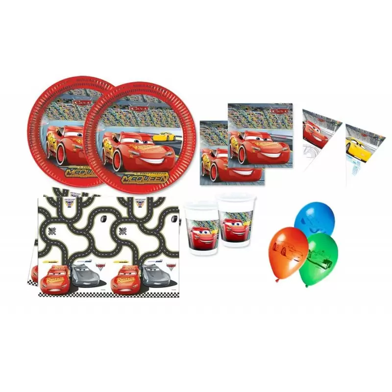 SET COMPLETO COMPLEANNO BAMBINO CARS NEON CITY 40 PERSONE