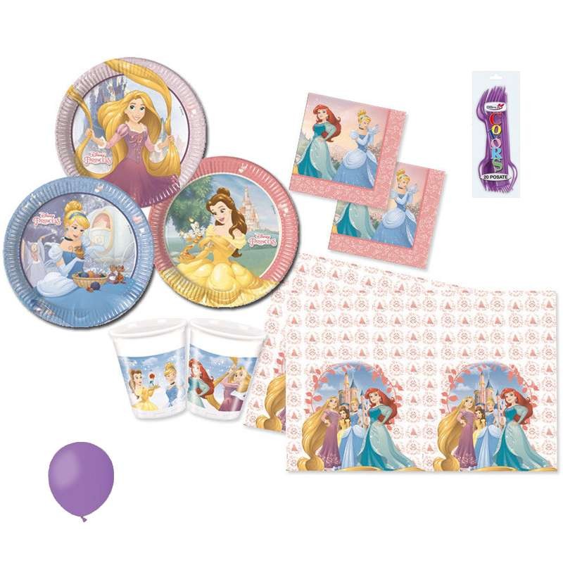 per feste party di compleanno set ideale per 16 OSPITI con Disegno di Cenerentola Kit coordinato tavolo Principesse Disney Principess Biancaneve e Rapunzel 