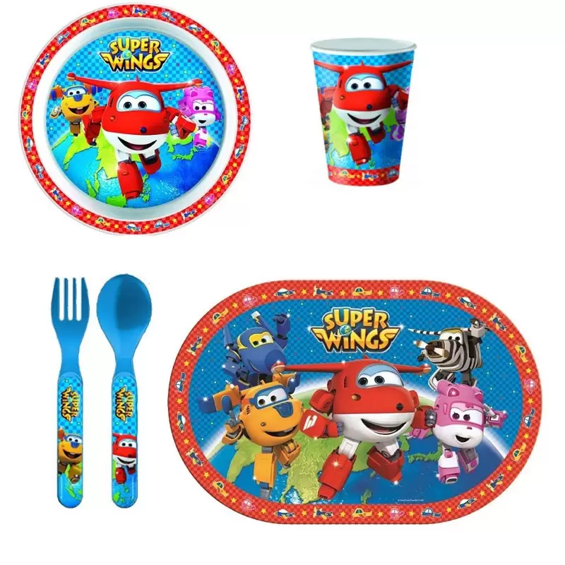 SET MERENDA SUPER WINGS – PIATTO BICCHIERE TOVAGLIETTA E POSATE