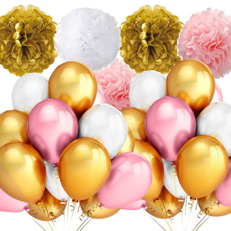 Decorazioni di Compleanno in Oro Rosa Palloncini in Lattice Striscione di Buon Compleanno PON PON e Nappa per Decorazioni per Feste da Donna 