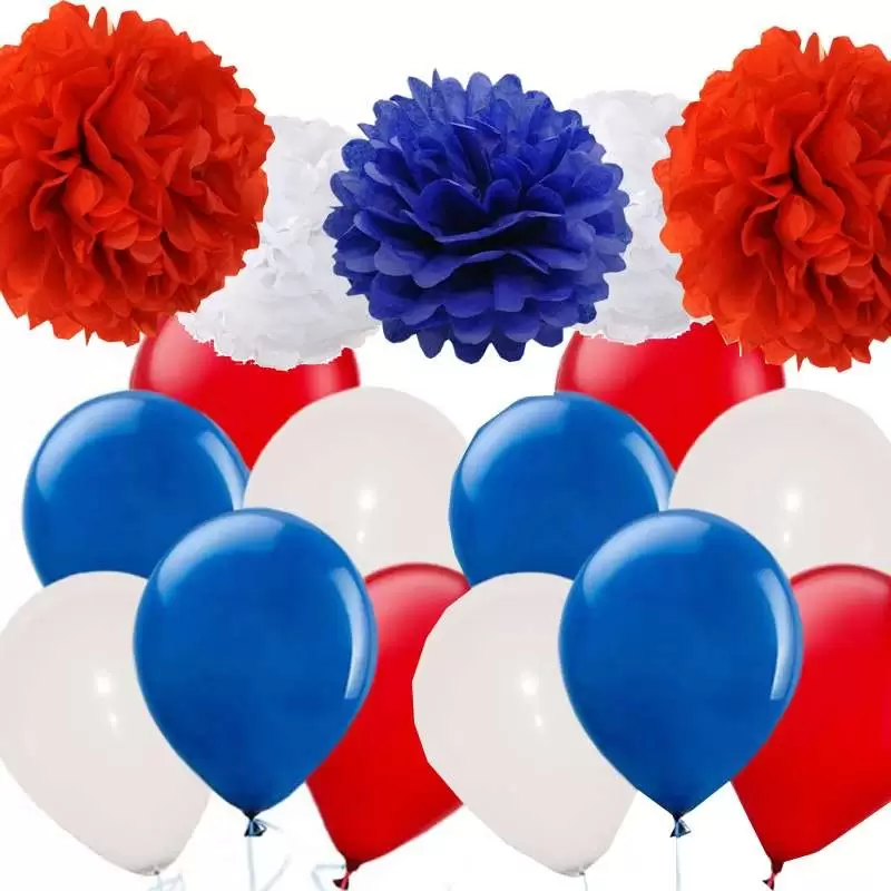 ADDOBBI ROSSO BLU BIANCO - PALLONCINI E FLUFFY POM POM