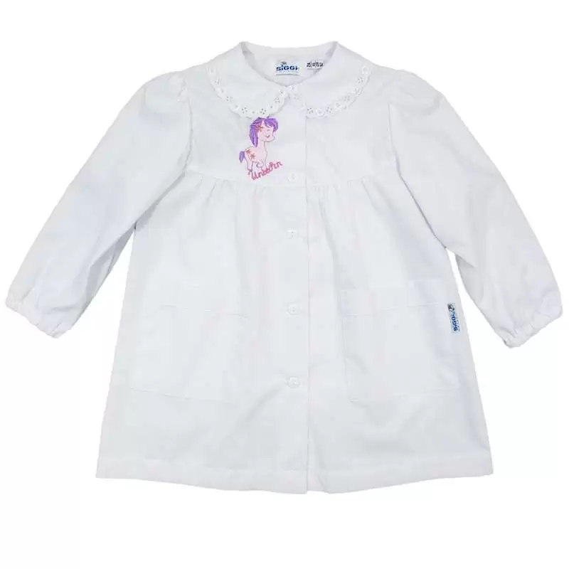 GREMBIULE BIANCO PER BAMBINA - GREMBIULINO ASILO CON UNICORNO