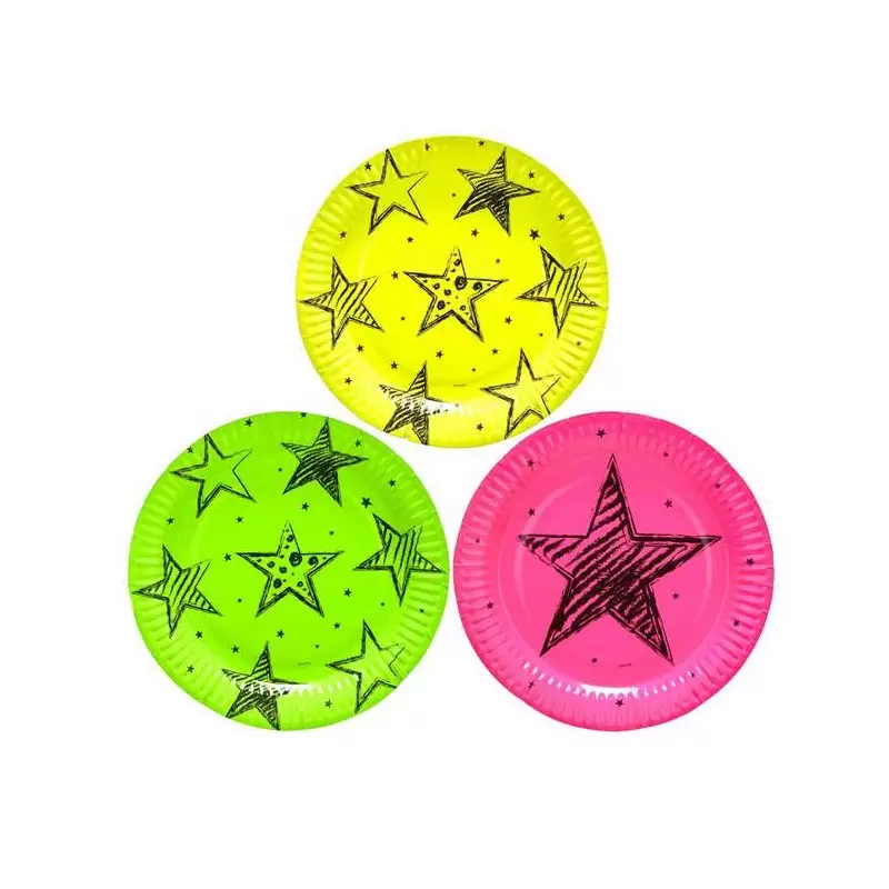 PIATTI STELLE NEON - 6 PZ COLORI ASSORTITI