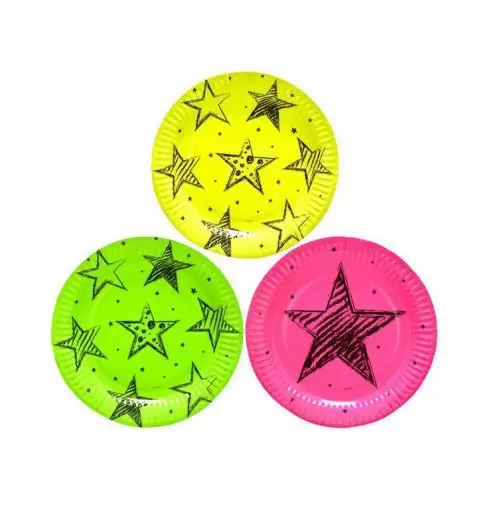 PIATTI STELLE NEON - 6 PZ COLORI ASSORTITI
