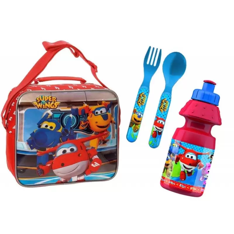 PORTA MERENDA TERMICO SUPER WINGS CON POSATE E BORRACCIA