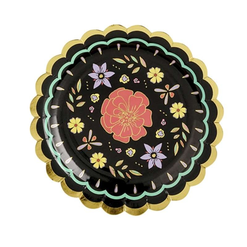 PIATTI DIA DE LOS MUERTOS - NERI CON FIORI COLORATI