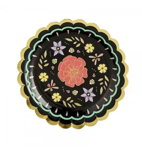PIATTI DIA DE LOS MUERTOS - NERI CON FIORI COLORATI