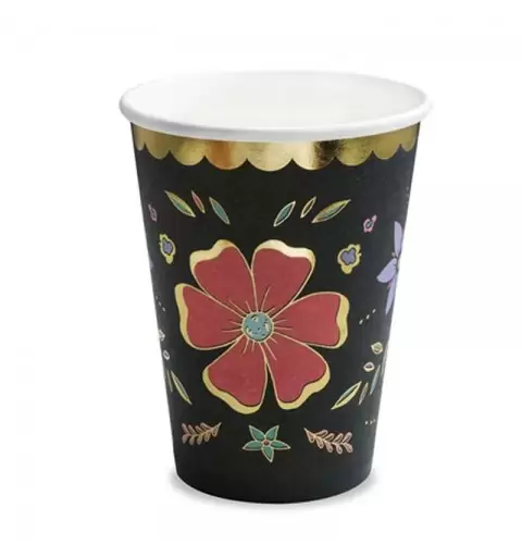 BICCHIERI DIA DE LOS MUERTOS - NERI CON FIORI COLORATI 6 PZ