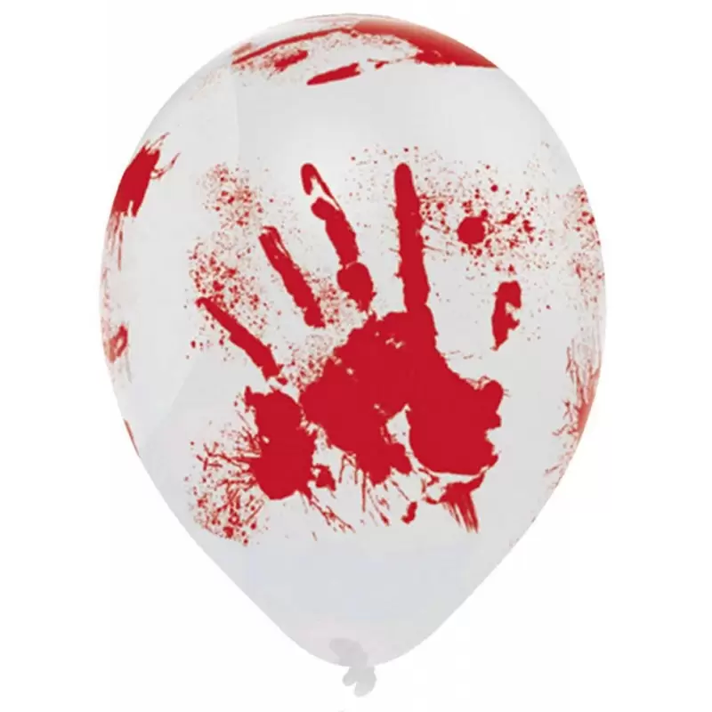 PALLONCINI BIANCHI CON IMPRONTA MANO INSANGUINATA – LATTICE EFFETTO SANGUE