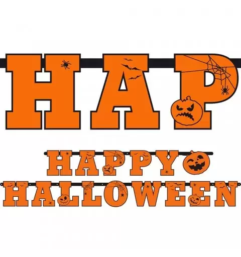 FESTONE HAPPY HALLOWEEN ARANCIONE – GHIRLANDA CON ZUCCHE E RAGNETTI