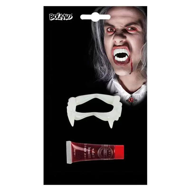 DENTI DA VAMPIRO CON SANGUE FINTO – CANINI BIANCHI DRACULA