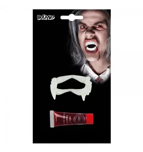 DENTI DA VAMPIRO CON SANGUE FINTO – CANINI BIANCHI DRACULA
