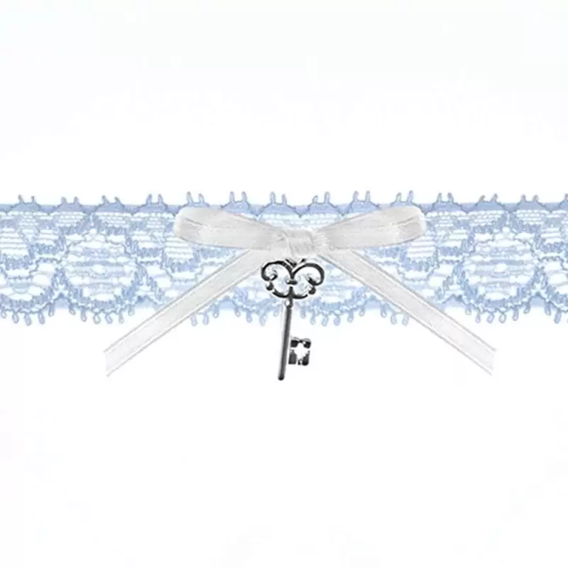 GIARRETTIERA BLU CON FIOCCO BIANCO E CHIAVE ARGENTO